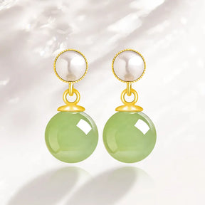 Premium Burmese Jadeite Round Bead Drop Earrings for Women jade BMjade