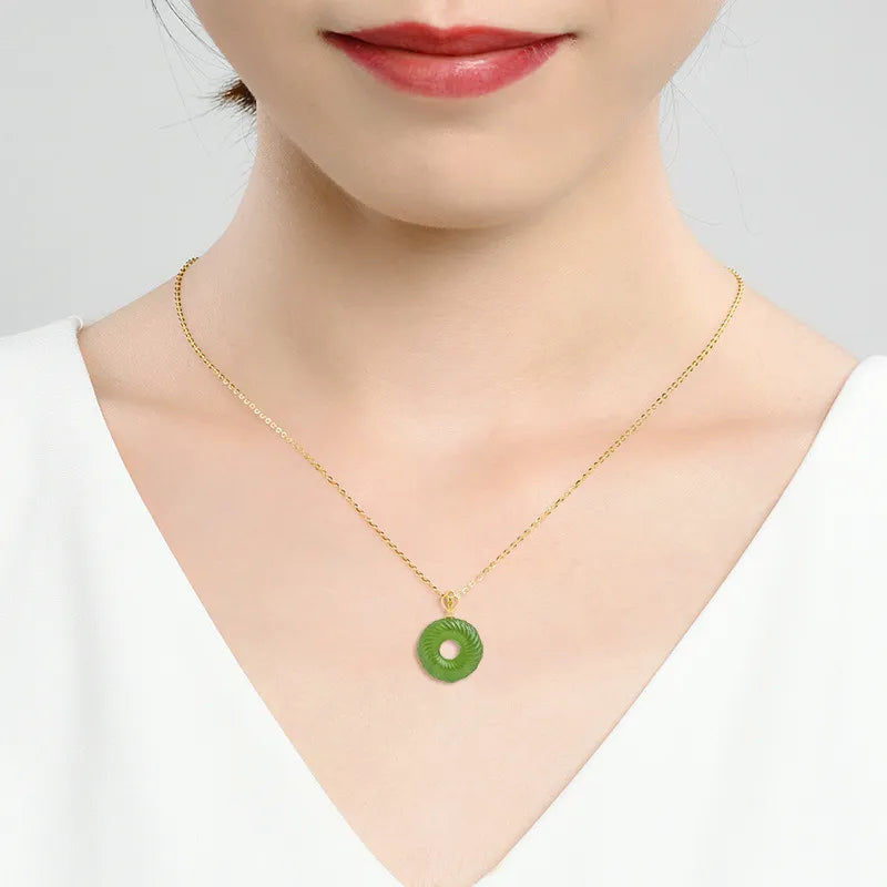 Natural Burmese Green Jade Spiral Ping An Kou Necklace – 46cm S925 Silver, 18K Gold Clasp jade BMjade