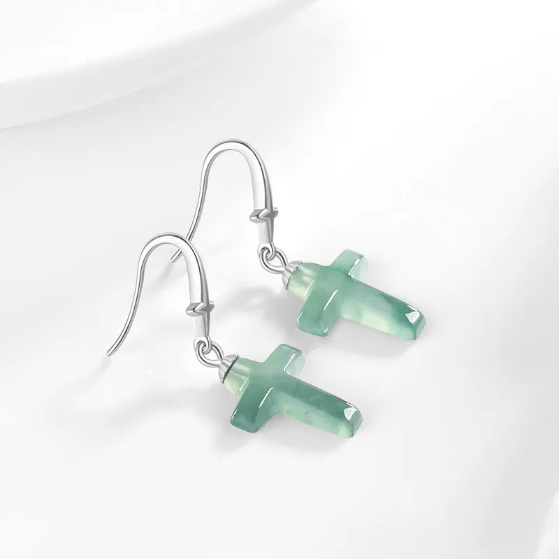 Natural S925 Blue Jadeite Cross Earrings – Sterling Silver Jewelry jade BMjade