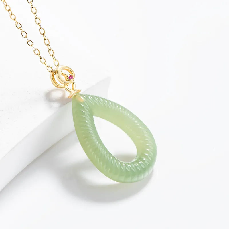Natural Burmese Jade Feng Shui Ripple Teardrop Necklace for Women – S925 Silver jade BMjade