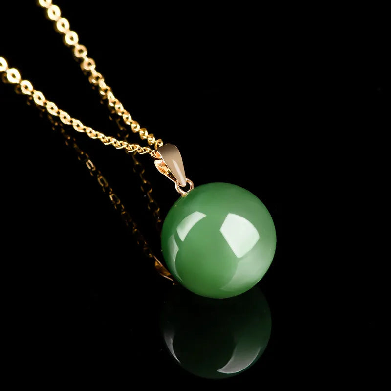 Burmese Green Jade Round Bead Pendant Necklace – 18K Gold Jewelry jade BMjade