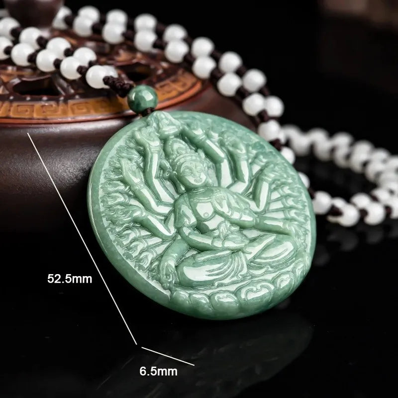 Real Hand-Carved Jadeite Thousand-Hand Guanyin Pendant Necklace – Men’s Jewelry jade BMjade
