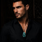 Natural Hand-Carved  BlueJadeite 3D Egyptian Pharaoh Necklace for Men