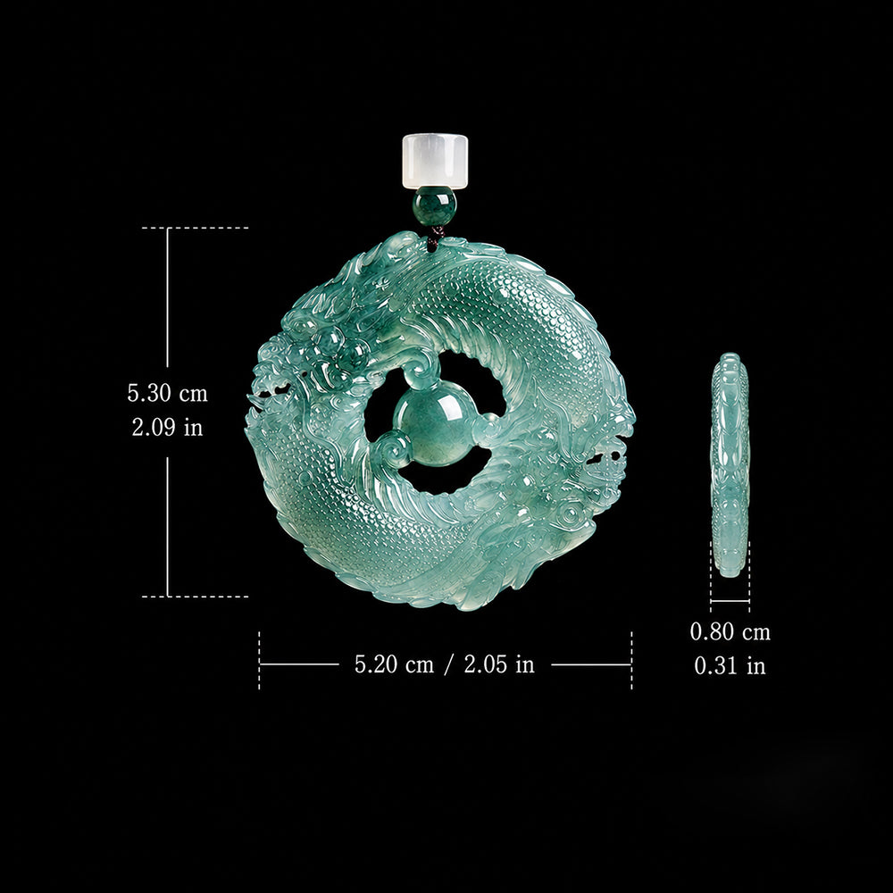 Carved Green Dragon Jade Pendant Necklace