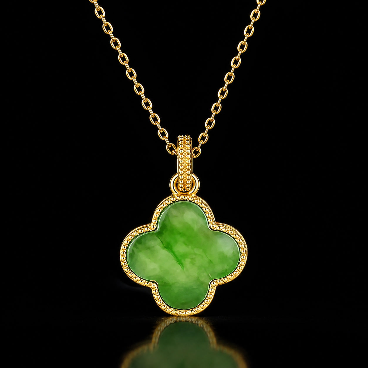 Natural Green Jade Four-Leaf Clover Pendant Necklace – Lucky Jewelry for Love, Health & Happiness