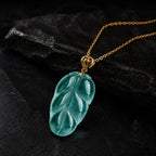 Natural Jadeite Blue Leaf Pendant Necklace for Women – 18K Gold