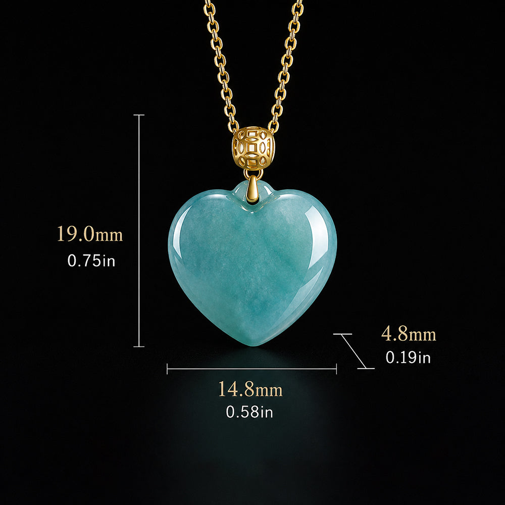 Blue Jade Heart Necklace with 18K Gold Bail