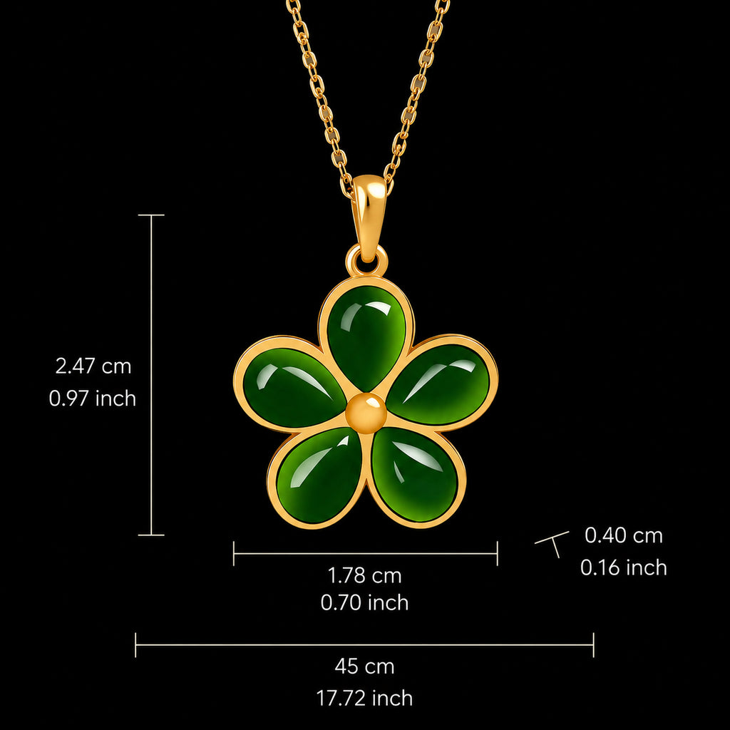 Natural Green Jade Five-Petal Flower Pendant Necklace – S925 Silver 46CM, Symbol of Beauty & Good Fortune