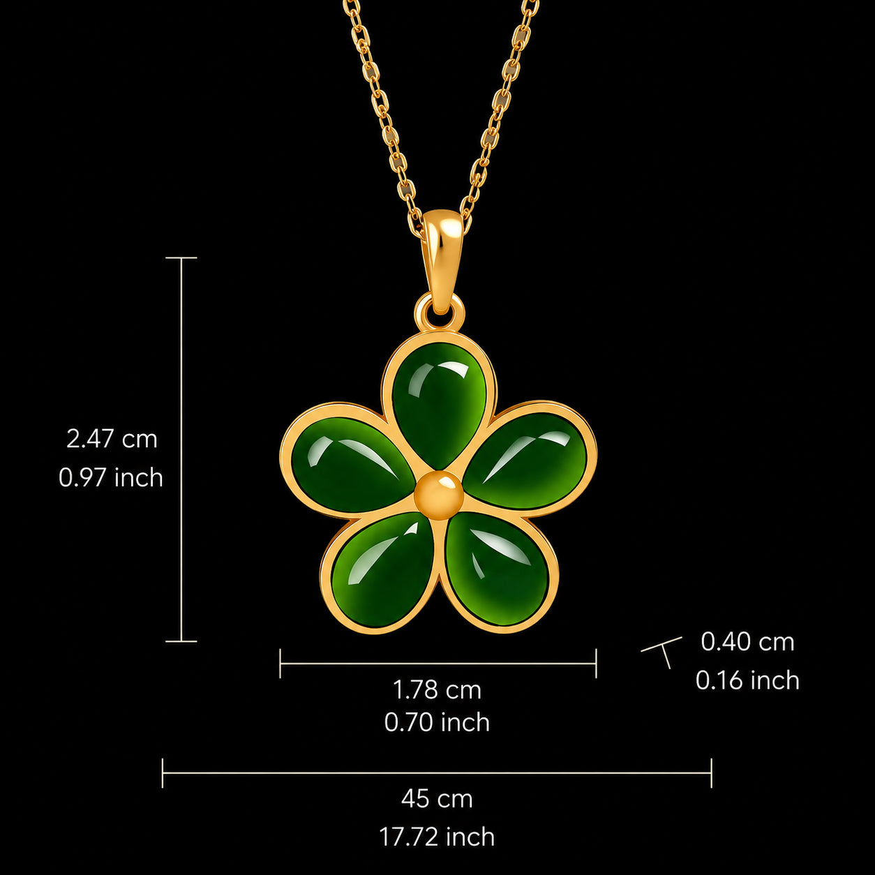 Natural Green Jade Five-Petal Flower Pendant Necklace – S925 Silver 46CM, Symbol of Beauty & Good Fortune