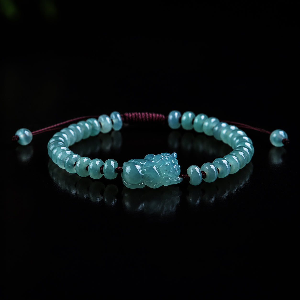 Natural Blue Jadeite Pixiu Abacus Beads Handmade Braided Bracelet