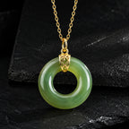 Lucky Green Jade Donut Necklace – 45cm S925 Silver Jewelry, Symbol of Peace & Prosperity