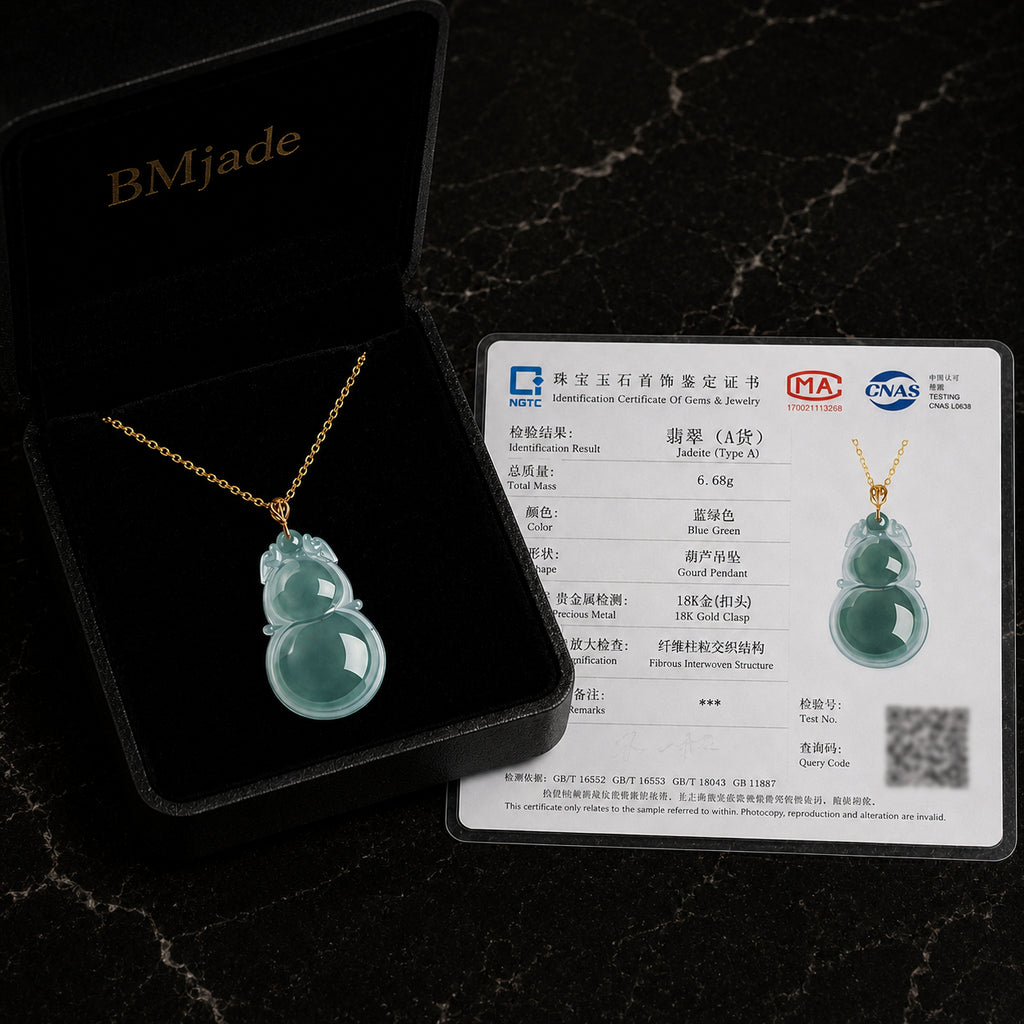 Jadeite Blue Gourd Pendant Necklace for Women – 18K Gold, Natural Jade
