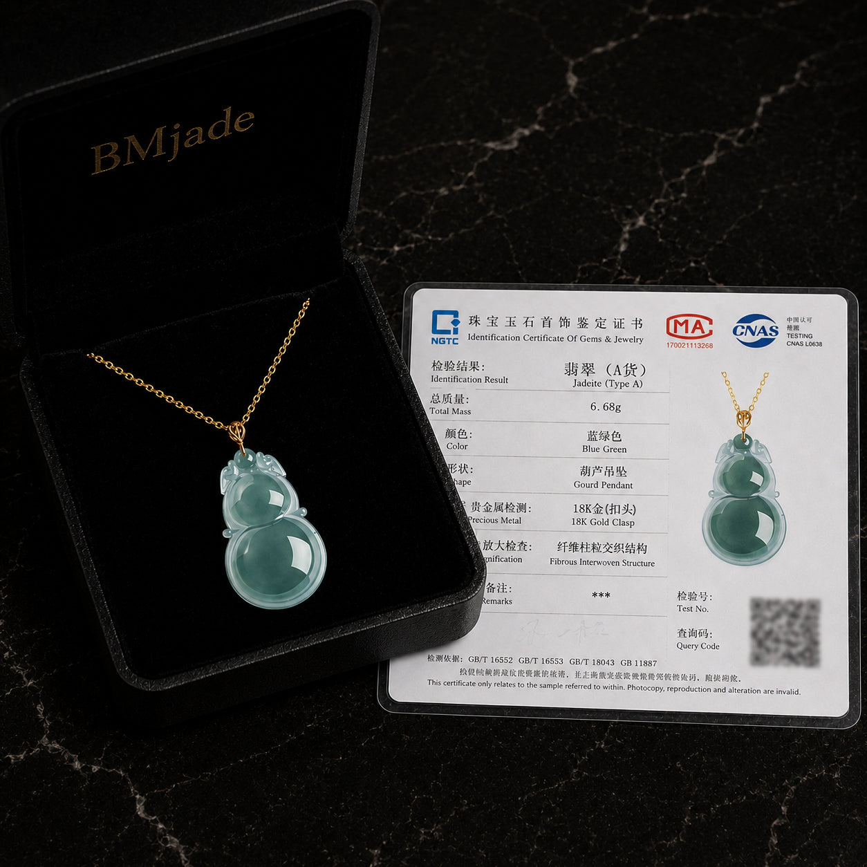 Jadeite Blue Gourd Pendant Necklace for Women – 18K Gold, Natural Jade