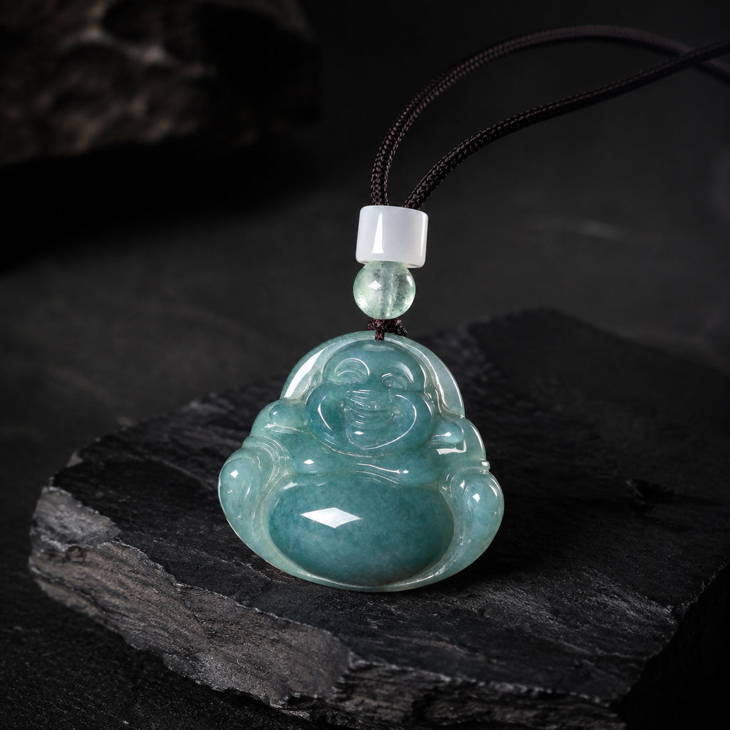 Real Blue Jadeite Big Belly Buddha Pendant Necklace – Men’s Jewelry