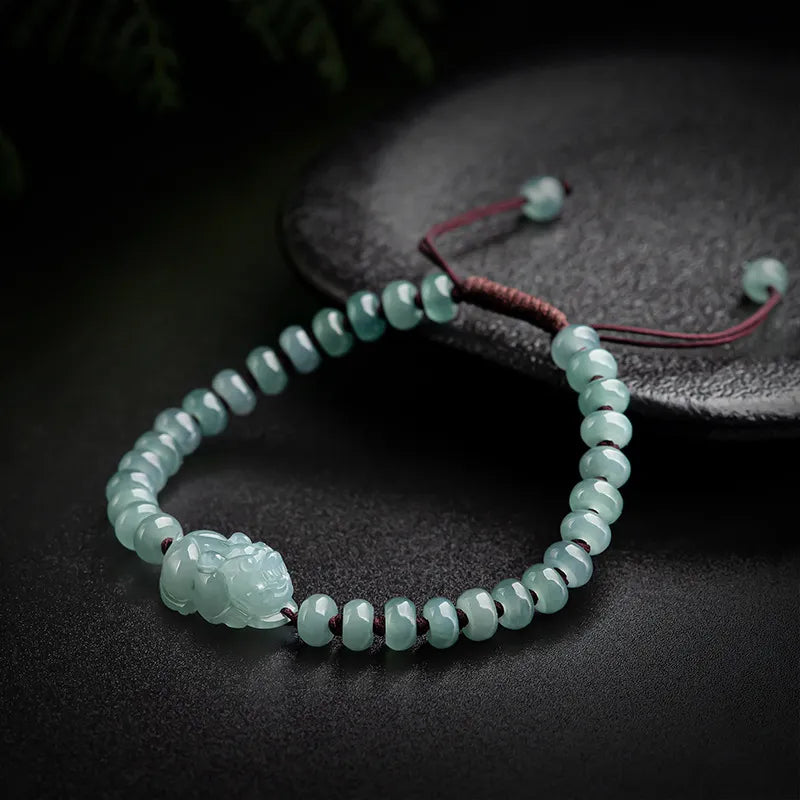Natural Blue Jadeite Pixiu Abacus Beads Handmade Braided Bracelet jade BMjade