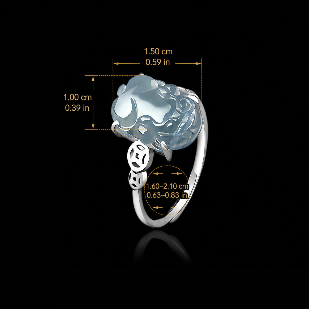 Icy Blue Jadeite Pixiu Ring in S925 Silver for Women