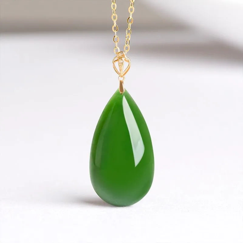 Real Burmese Green Jade Teardrop Necklace – 18K Gold Jewelry jade BMjade