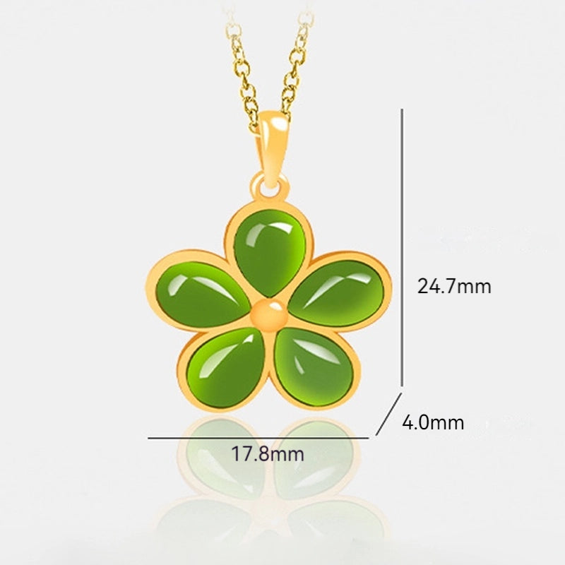 Natural Burmese Jade Five-Petal Flower Pendant Necklace, S925 Silver 46CM for Women jade BMjade