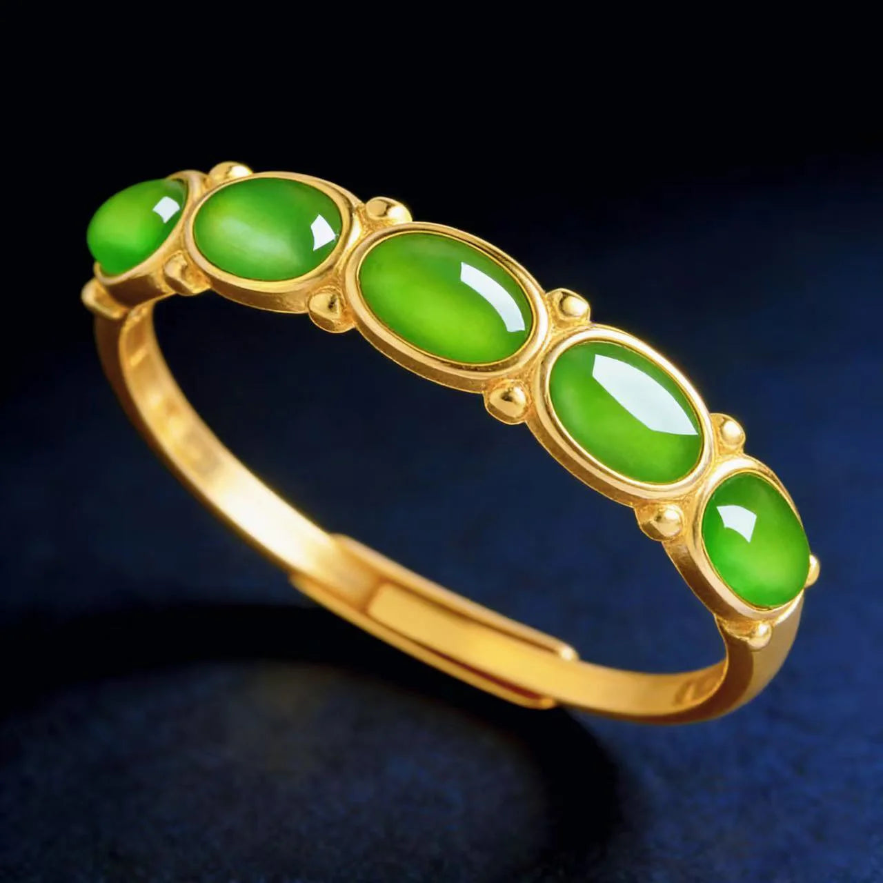 Burmese Green Jade Adjustable Ring with S925 Sterling Silver – Natural Jade Jewelry