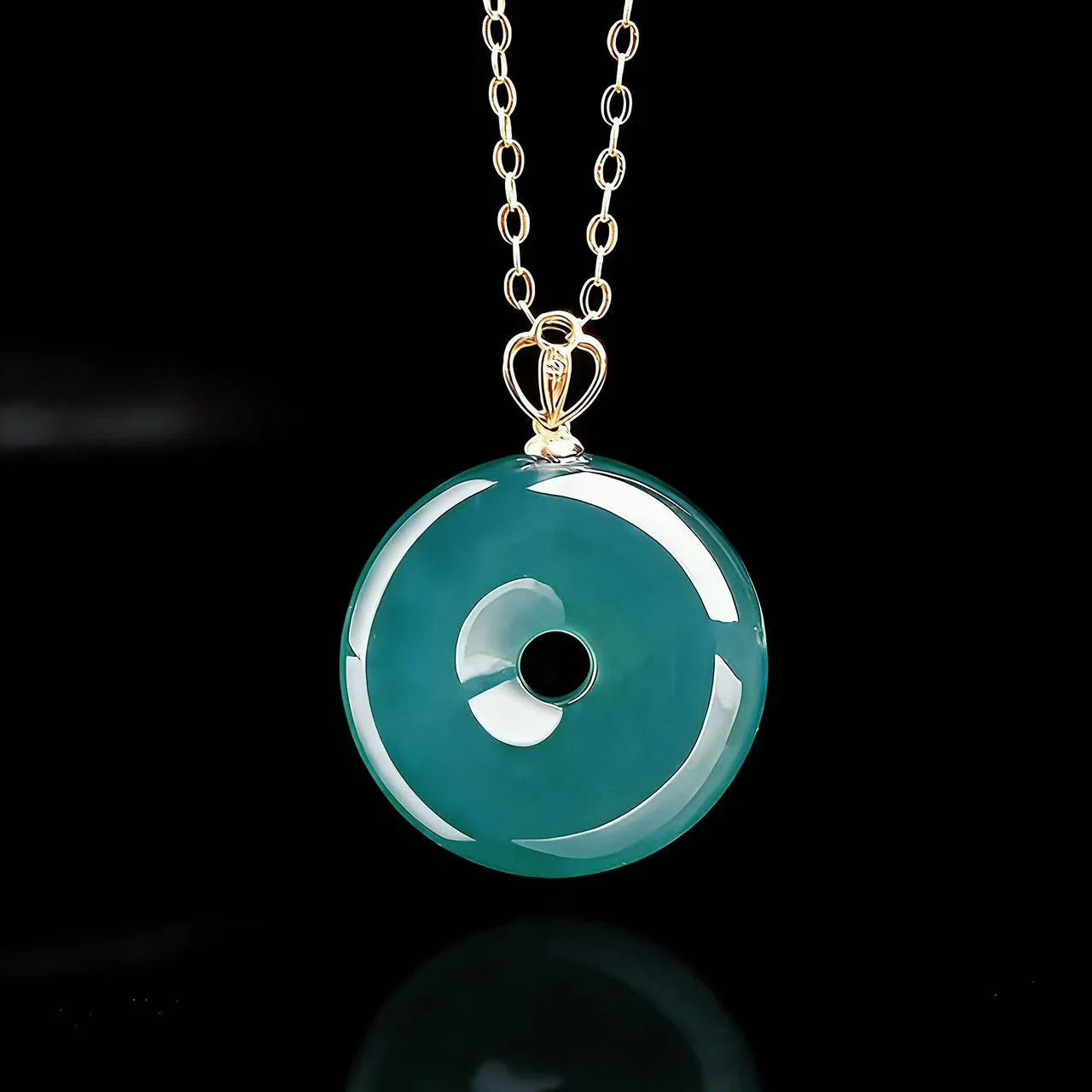 Natural Blue Jadeite Ping An Kou Necklace for Women – 18K Gold Fashion Jewelry