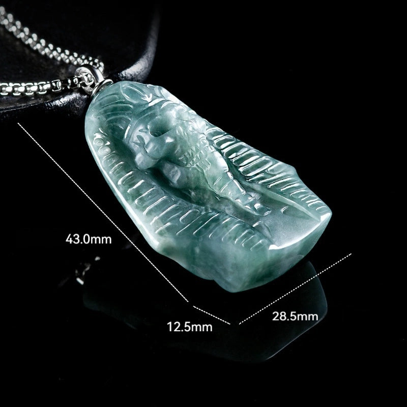 Natural Hand-Carved BlueJadeite 3D Egyptian Pharaoh Necklace for Men BMjade