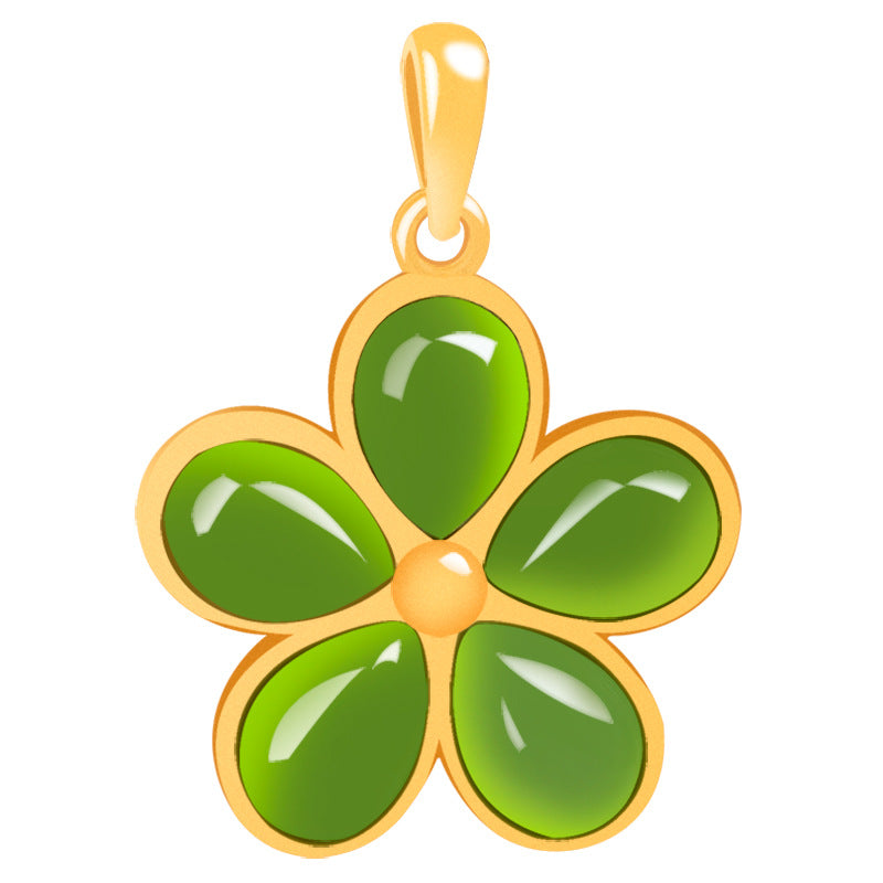 Natural Burmese Jade Five-Petal Flower Pendant Necklace, S925 Silver 46CM for Women jade BMjade