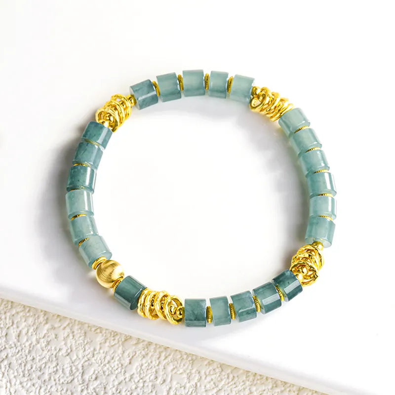 Blue Jadeite Barrel Bead Stretch Bracelet for Women – S925 Silver jade BMjade