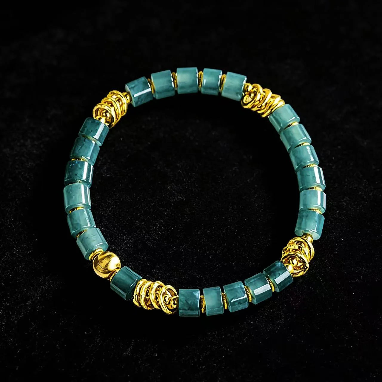 Blue Jadeite Barrel Bead Stretch Bracelet for Women – S925 Silver