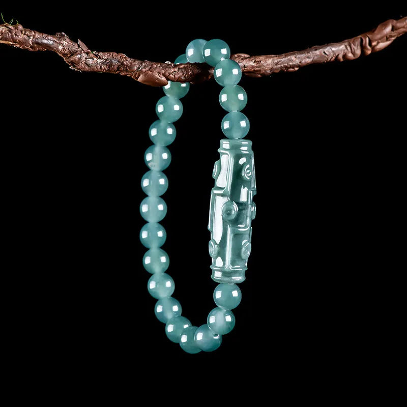 Blue Jadeite Carved Nine-Eyed Dzi Bead Bracelet for Women jade BMjade