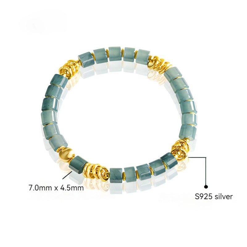 Blue Jadeite Barrel Bead Stretch Bracelet for Women – S925 Silver jade BMjade
