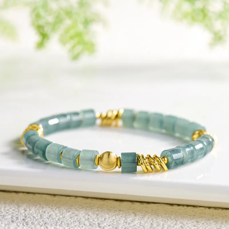 Blue Jadeite Barrel Bead Stretch Bracelet for Women – S925 Silver jade BMjade