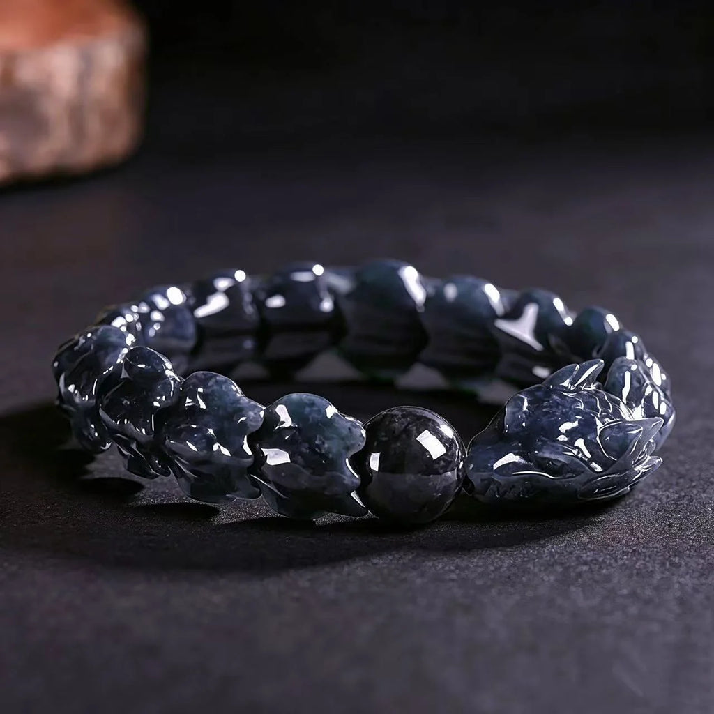 Natural Burmese Black Chicken jade bracelet worn by man