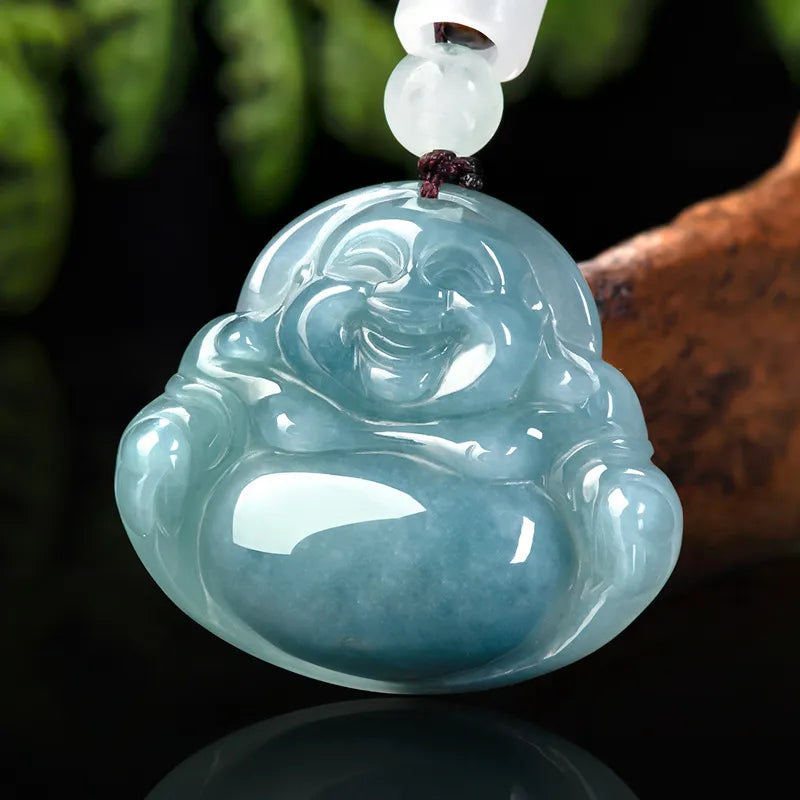 Real Blue Jadeite Big Belly Buddha Pendant Necklace – Men’s Jewelry jade BMjade