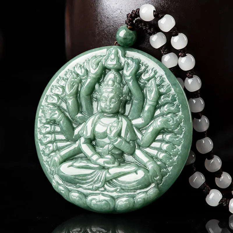 Real Hand-Carved Jadeite Thousand-Hand Guanyin Pendant Necklace – Men’s Jewelry jade BMjade