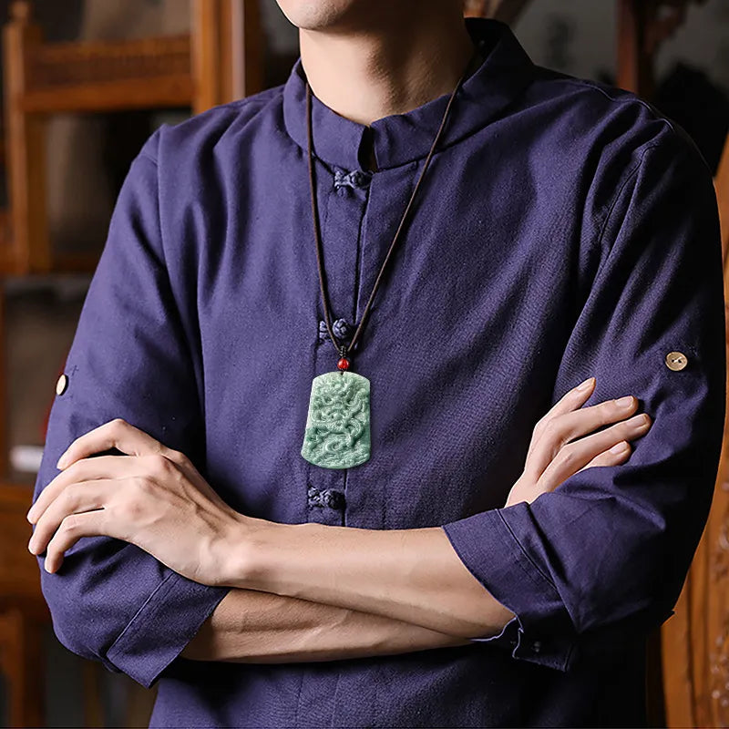 Real Jadeite Dragon Plaque Pendant Necklace – Men’s Jewelry BMjade