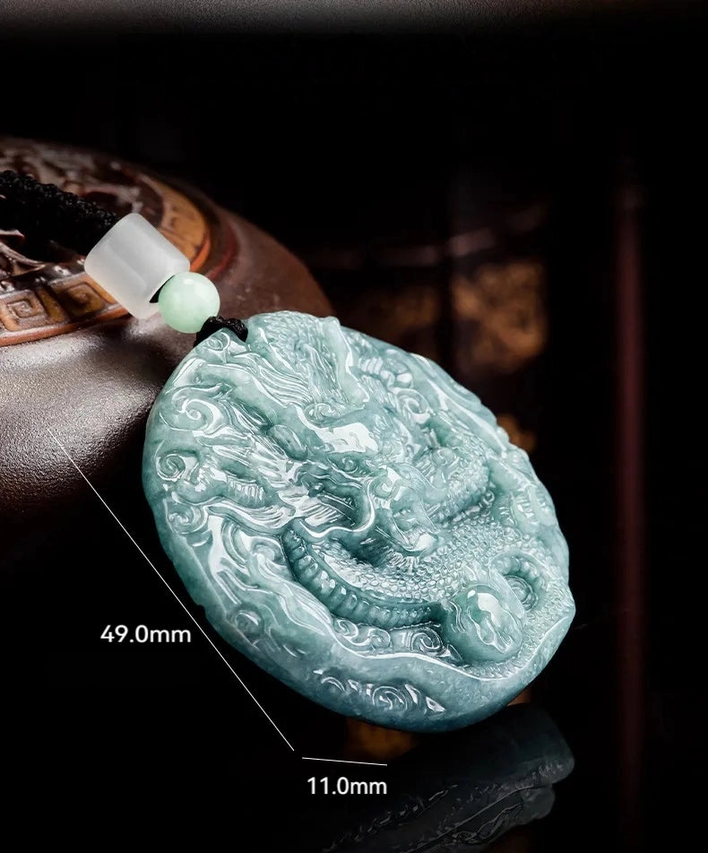 Real Hand-Carved Blue Jadeite Dragon Plaque Pendant Necklace – Men’s Jewelry jade BMjade
