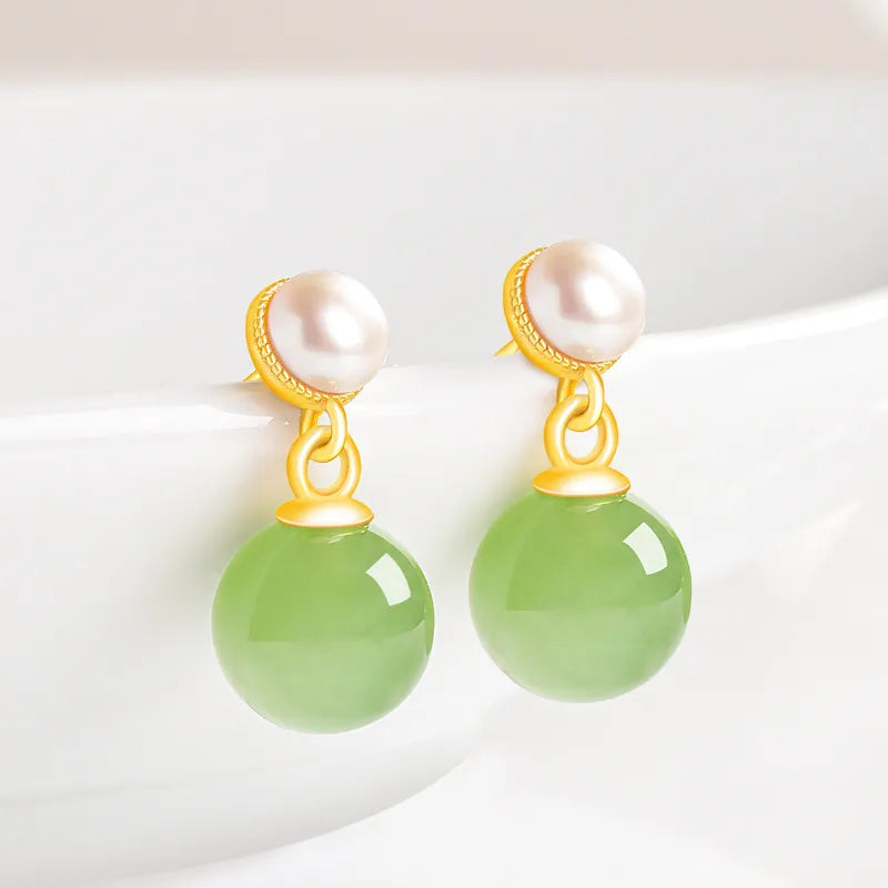 Premium Burmese Jadeite Round Bead Drop Earrings for Women jade BMjade