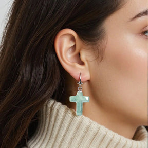 Natural S925 Blue Jadeite Cross Earrings – Sterling Silver Jewelry jade BMjade