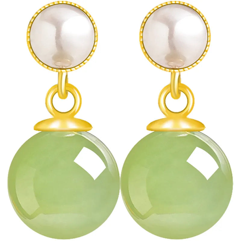 Premium Burmese Jadeite Round Bead Drop Earrings for Women jade BMjade