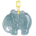 Real Blue Jadeite Elephant Pendant Necklace – 925 Silver Chain 46CM, 18K Gold Clasp jade BMjade