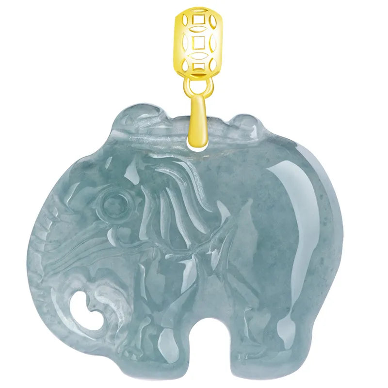 Real Blue Jadeite Elephant Pendant Necklace – 925 Silver Chain 46CM, 18K Gold Clasp jade BMjade