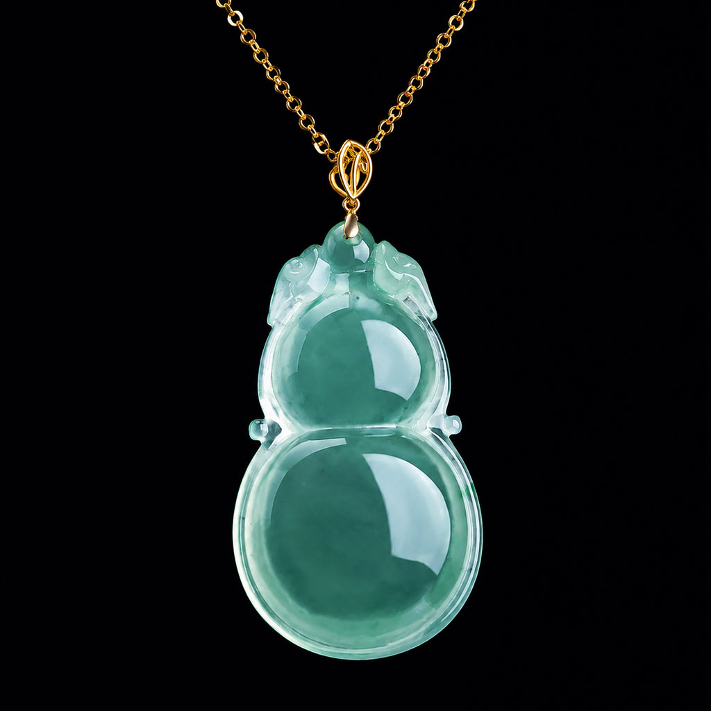 Jadeite Blue Gourd Pendant Necklace for Women – 18K Gold, Natural Jade