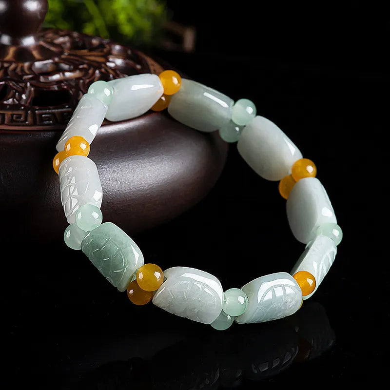 Natural Burmese Jade Carved Turtle Pattern Stretch Bracelet jade BMjade