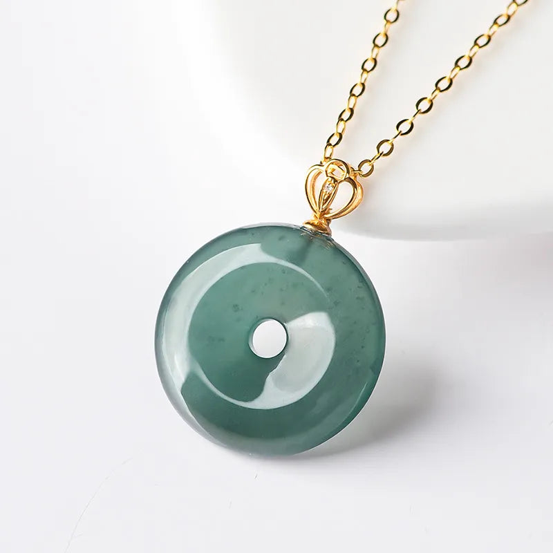 Natural Blue Jadeite Ping An Kou Necklace for Women – 18K Gold Fashion Jewelry jade BMjade