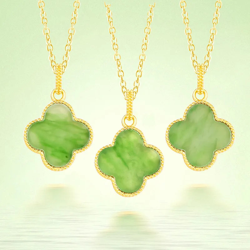 Natural Green Jade Four-Leaf Clover Lucky Pendant Necklace – Good Fortune Jewelry jade BMjade