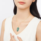 Natural Jadeite Blue Leaf Pendant Necklace for Women – 18K Gold jade BMjade