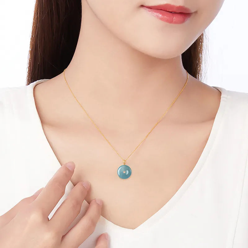 Natural Blue Jadeite Ping An Kou Necklace for Women – 18K Gold Fashion Jewelry jade BMjade