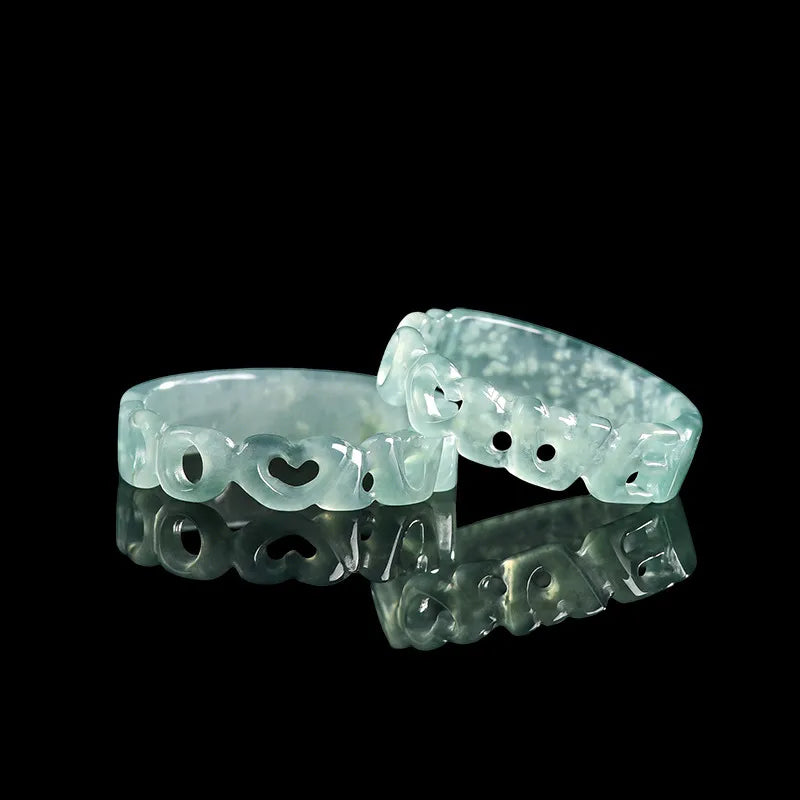 Hand-Carved Blue Jadeite LOVE Heart Ring – Women’s Jewelry jade BMjade
