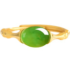 Natural Burmese Green Jade Bamboo Adjustable Ring, Handmade Lucky Jewelry jade BMjade