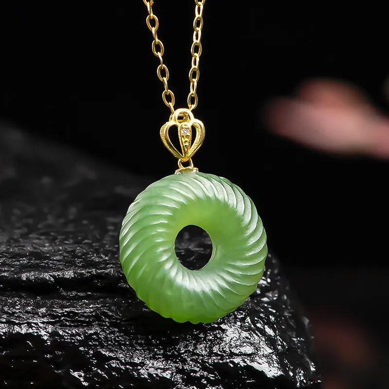 Natural Burmese Green Jade Spiral Ping An Kou Necklace – 46cm S925 Silver, 18K Gold Clasp jade BMjade